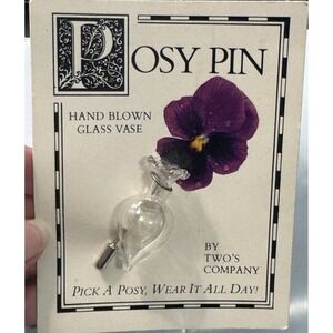 NOS Vintage Posy Pin Hand Blown Glass Vase Brooch Cottagcore Fairy Whimsical